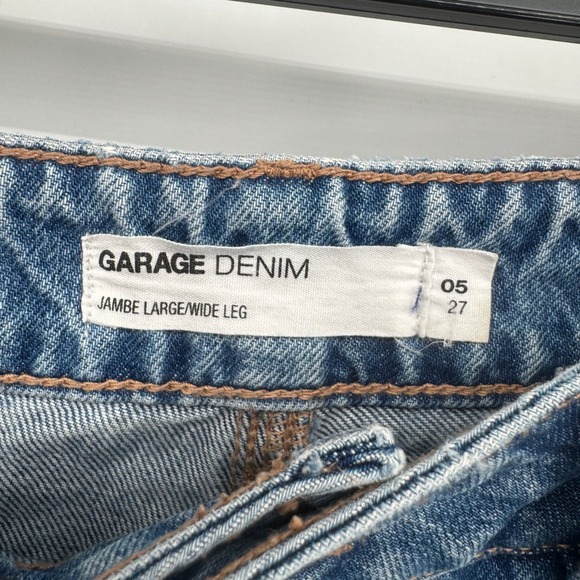 GARAGE DENIM Wide Leg Jeans High Rise Skater Blue Raw Hem Size 5 Long - Picture 4 of 6